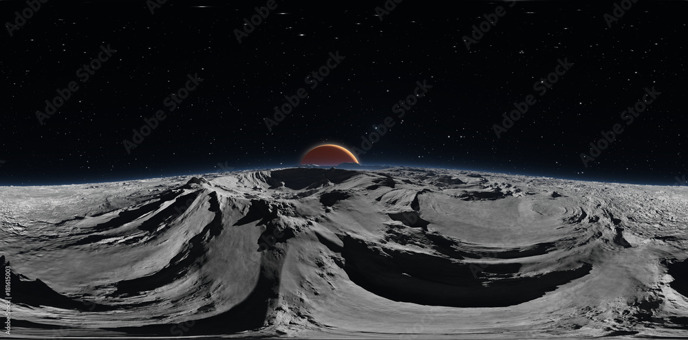 Wall mural panorama of phobos with the red planet mars in the background, environment hdri map. equirectangular