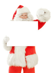 Series of Santa Claus isolated on White Cut out: Holding an empty Sign playing peekaboo, Happy Smile And Pointing Finger