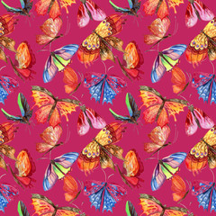 Naklejka na ściany i meble Exotic butterfly wild insect pattern in a watercolor style. Full name of the insect: butterfly. Aquarelle wild insect for background, texture, wrapper pattern or tattoo.