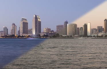 Naklejka premium San Diego Skyline od zachodu do zmierzchu