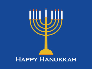 Happy Hanukkah greeting card. Candlestick with nine candles. Vector illustration