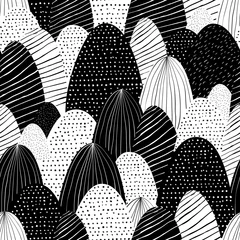 Küchenrückwand Plexiglas Berge Vektor nahtloser Gekritzelhintergrund mit abstrakten strukturierten Bergen. Kreative Naturillustration. Handgezeichnete schwarz-weiße Landschaft.