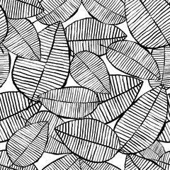 Vector seamless leaf pattern. Black and white background made with watercolor, ink and marker. Trendy scandinavian design concept for fashion textile print. Nature illustration.