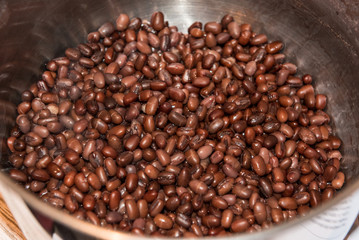 Cooked azuki beans in pot
