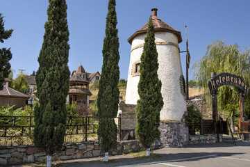 Azerbaijan, Ganja, Goygol: Main entrance to Helenendorf hotel, restaurant and park. The former...