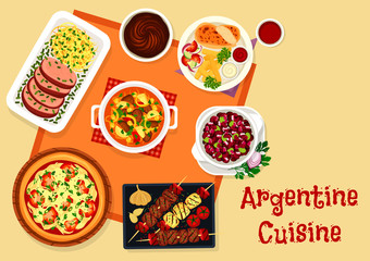 Argentine cuisine lunch menu with dessert icon