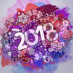 Cartoon vector cute doodles hand drawn 2018 year illustration