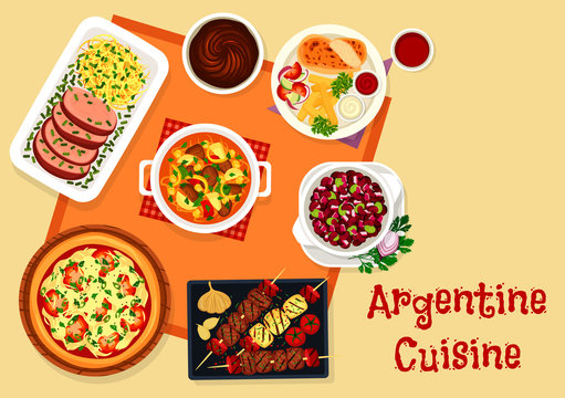 Argentine cuisine lunch menu with dessert icon