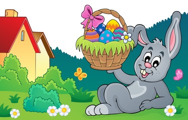 Obraz premium Bunny holding Easter basket theme 8