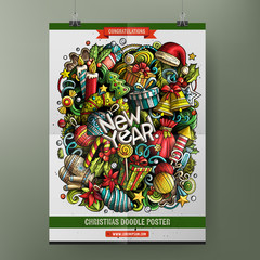 Cartoon doodles Happy New Year poster template