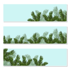 New Year Christmas. Flyer, business cards, invitations, postcards. Green tree branches close-up. Isolated Illustration