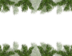 New Year Christmas. Flyer, business cards, cards, invitations. Green branches of trees from above and from below. illustration