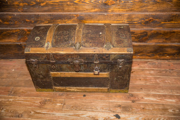 vintage old treasure iron chest to the money for good luck