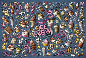 Fototapeta premium Colorful vector doodle cartoon set of ice-cream objects