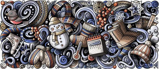 Cartoon vector doodles Winter vertical horizontal stripe illustration