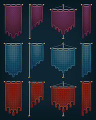 Set of medieval banners with iron poles. Eps10 vector.