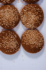 Oatmeal cookies with sesame seeds. Clous-up
