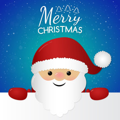 Merry Christmas - poster with happy Santa Claus and greeting. Vector.