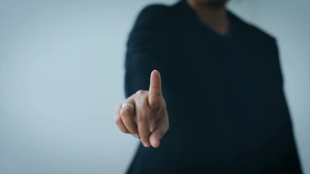4K Close up shot Business woman pointing finger on blank space 