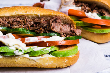 Sandwich with meat and vegetables