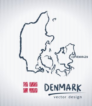 Denmark national vector drawing map on white background
