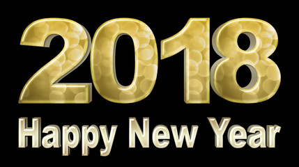 Stock Illustration - Golden Happy New Year, 2018, 3D Illustration, Black Background.