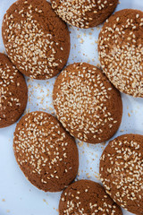 Oatmeal cookies with sesame seeds. Clous-up