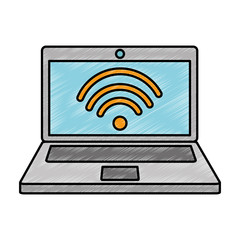 laptop computer with wifi signal vector illustration design