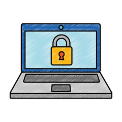 laptop computer with padlock vector illustration design