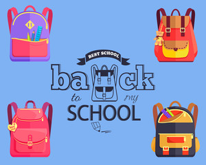 Back to My School Cartoon Style Sticker with Bags