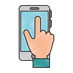 hand human with smartphone device vector illustration design