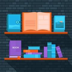 Vector illustration of bookshelf.