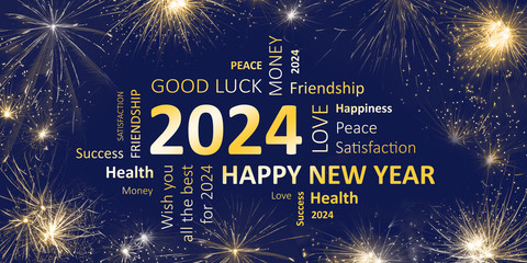 Happy new year 2024 greeting card - obrazy, fototapety, plakaty