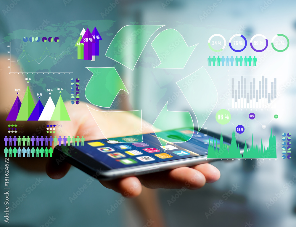 Poster technology ecologic interface with world map on the background - ecology concept