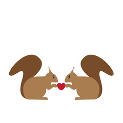 vector illustration of two squirrels being in love with little red heart between their noses