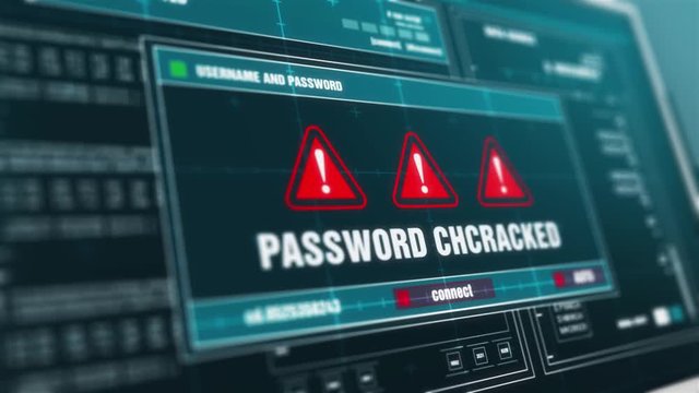 Computer Screen Entering Login And Password With Showing PASSWORD CRACKED Alert System Security Warning .
