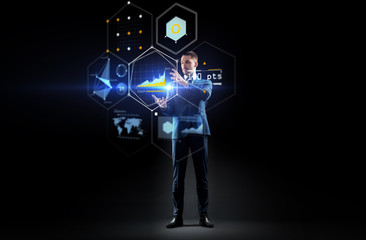 businessman working with charts on virtual screen