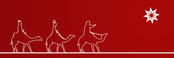 Christmas time. Christmas bowls with Nativity scene and three kings in Christmas landscape.