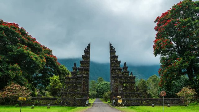 Timelapse Gates Candi Bentar to one of the Hindu temples in Bali in Indonesia