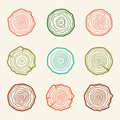Tree rings icons vector illustration. Abstract age annual. Circle tree background