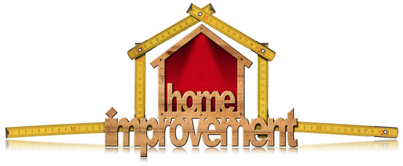 Home Improvement Symbol with Wooden Ruler - obrazy, fototapety, plakaty
