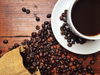 Coffee cup hot in the morning on wooden table