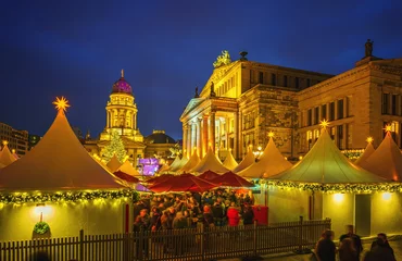 Fototapeten Christmas market, French church and konzerthaus in Berlin, Germany © sborisov