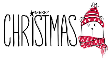 Christmas greeting card with funny bear.