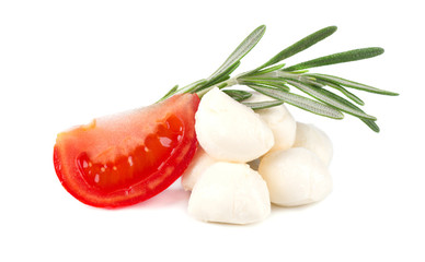 Mozzarella with tomato isolated on a white background. Italian food ingredients
