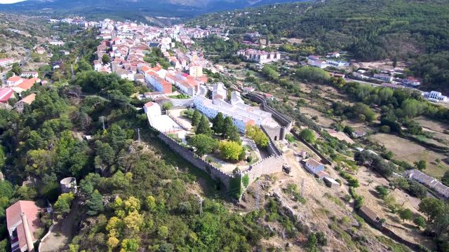 Salamanca. Aerial view in village of Bejar. Spain. 4k Drone Video