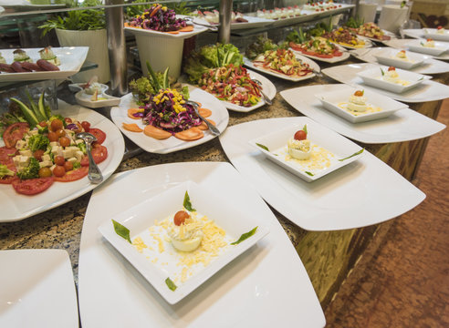 Selction of salad food at a restaurant buffet