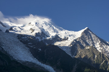 Morning view of Mont Blanc in June. French Alps.