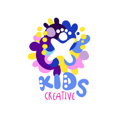 Kids creative logo, colorful hand drawn labels and badges for kids club, center, school, art studio, toys shop and any other childrens projects vector illustration