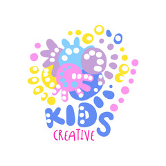 Kids creative logo, colorful hand drawn labels for kids club, center, school, art studio, toys shop and any other childrens projects vector illustration